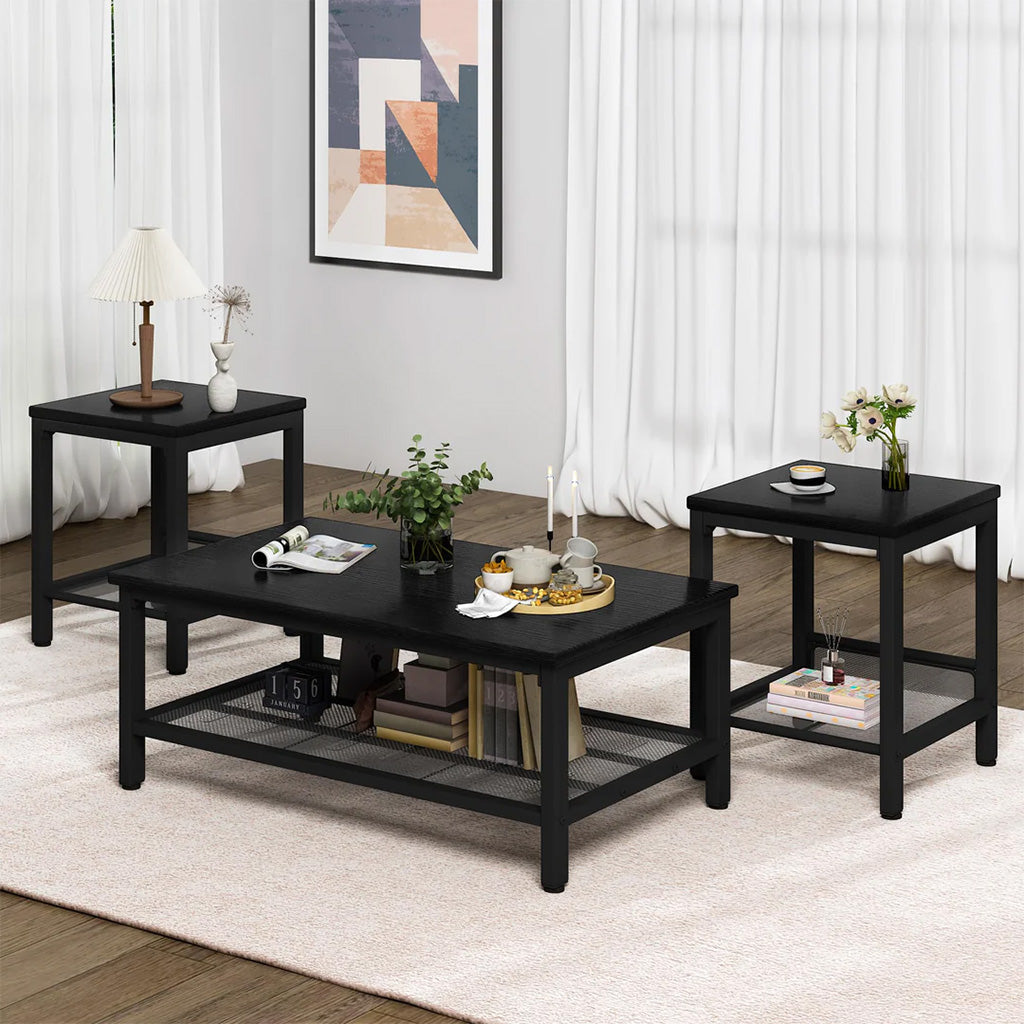 3-piece set of black coffee and side tables