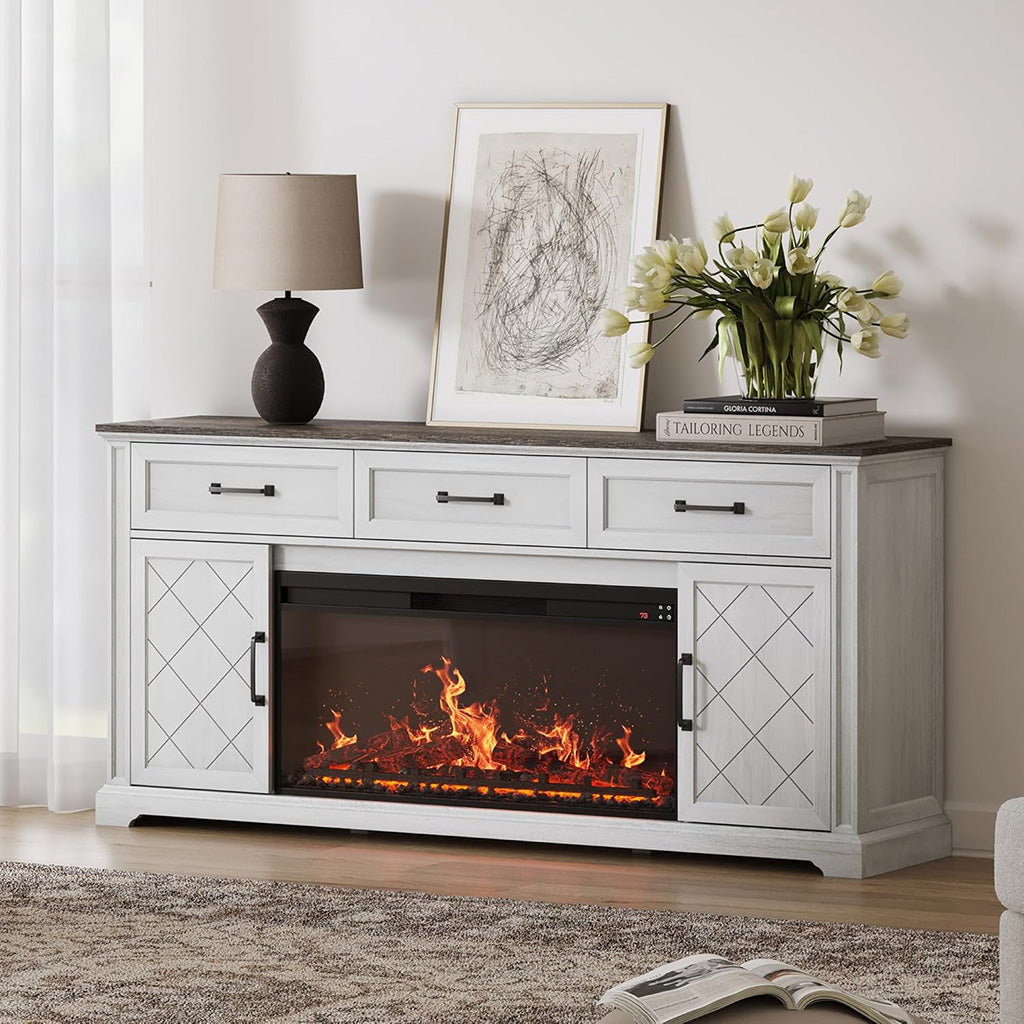 68 Farmhouse TV Stand with 36 Electric Fireplace