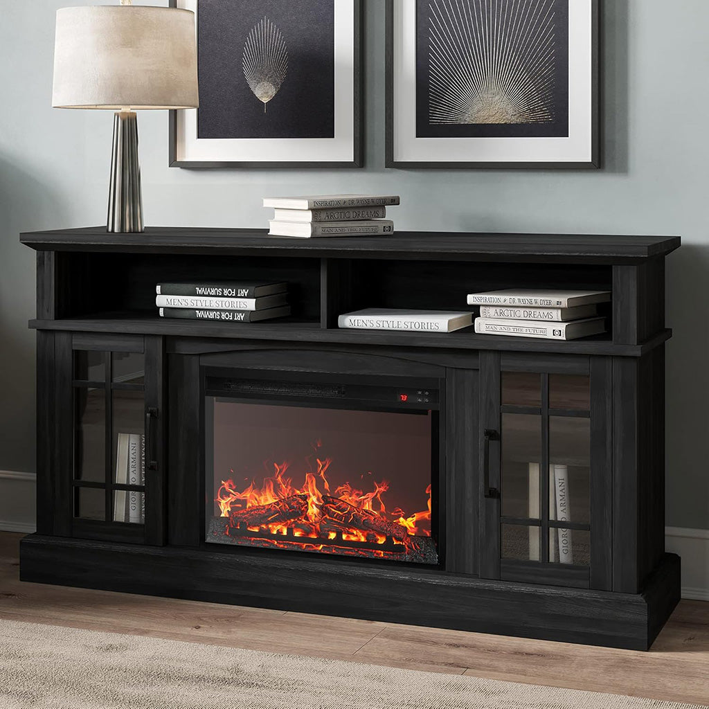 BELLEZE Traditional 58 Rustic TV Stand with 23 Electric Fireplace