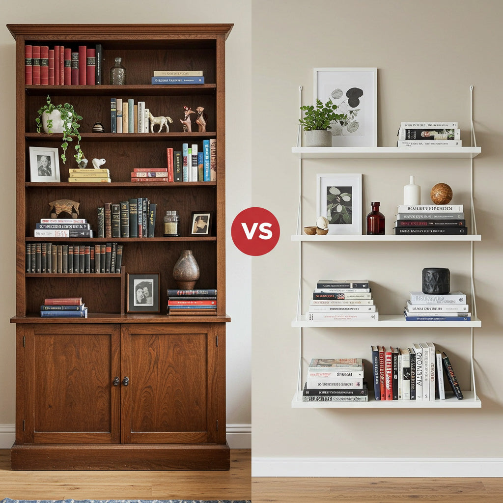 Bookcase vs floating bookshelf