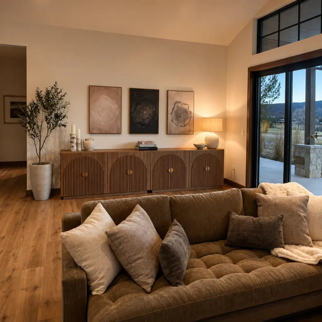 Furniture arranged in spacious living room