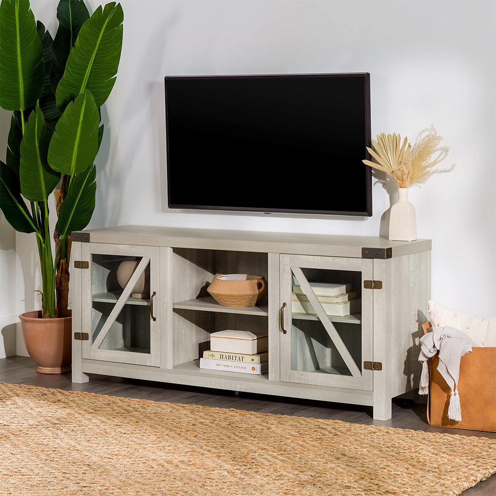 Modern Farmhouse Glass Door TV Stand