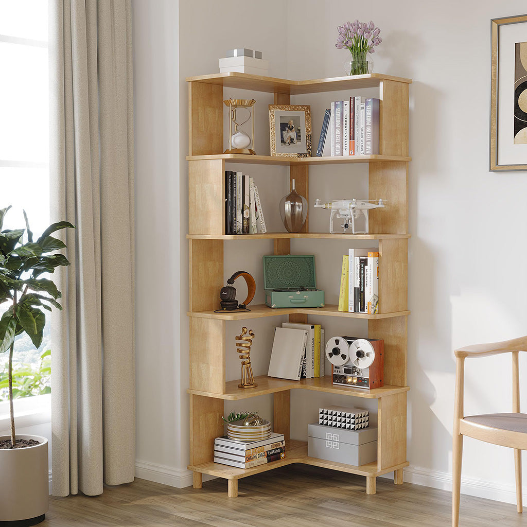 Use bookshelf in living room corner