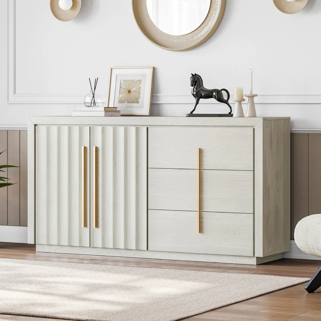 Wave-Pattern Door Modern White Sideboard