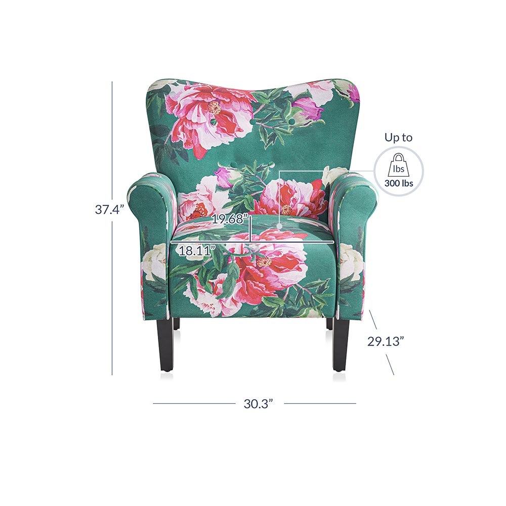 Allston Armchair Floral Design Padded Armrests Dark Wood Legs