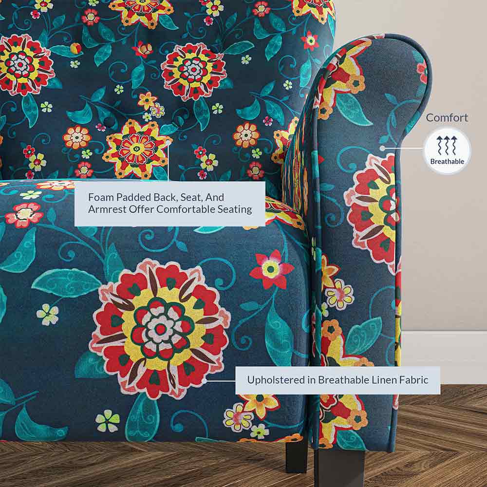 Allston Armchair Floral Design Padded Armrests Dark Wood Legs