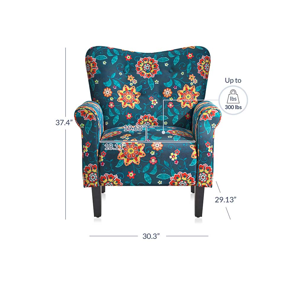 Allston Armchair Floral Design Padded Armrests Dark Wood Legs