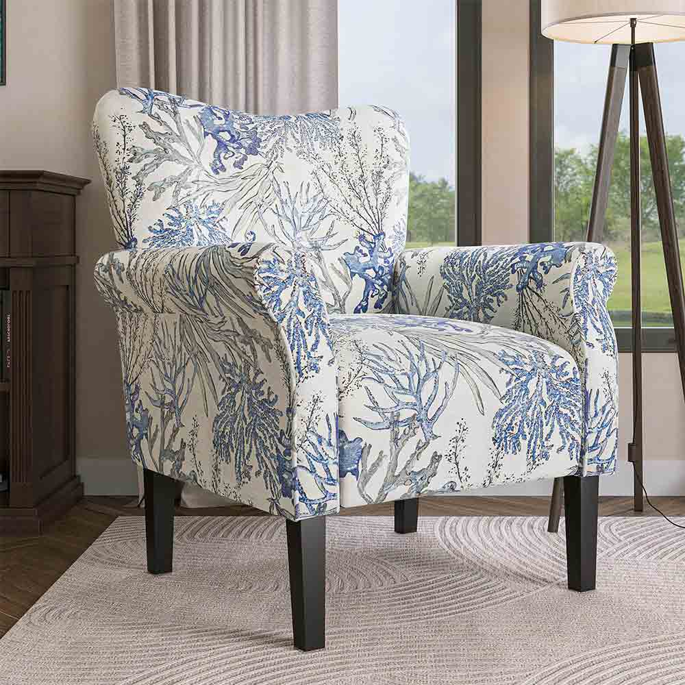 Allston Armchair Floral Design Padded Armrests Dark Wood Legs