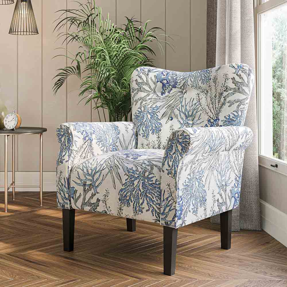 Allston Armchair Floral Design Padded Armrests Dark Wood Legs
