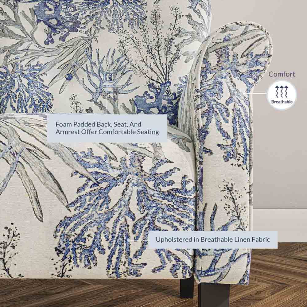 Allston Armchair Floral Design Padded Armrests Dark Wood Legs
