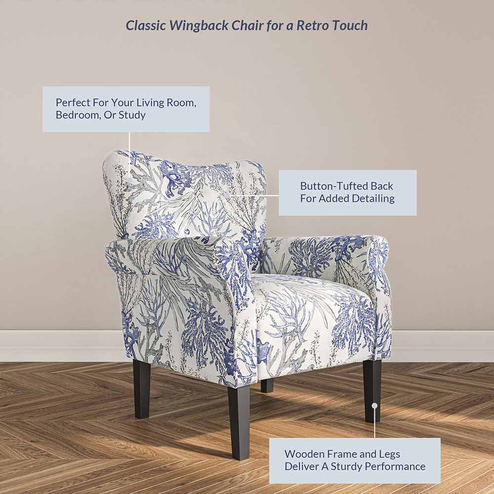 Allston Armchair Floral Design Padded Armrests Dark Wood Legs