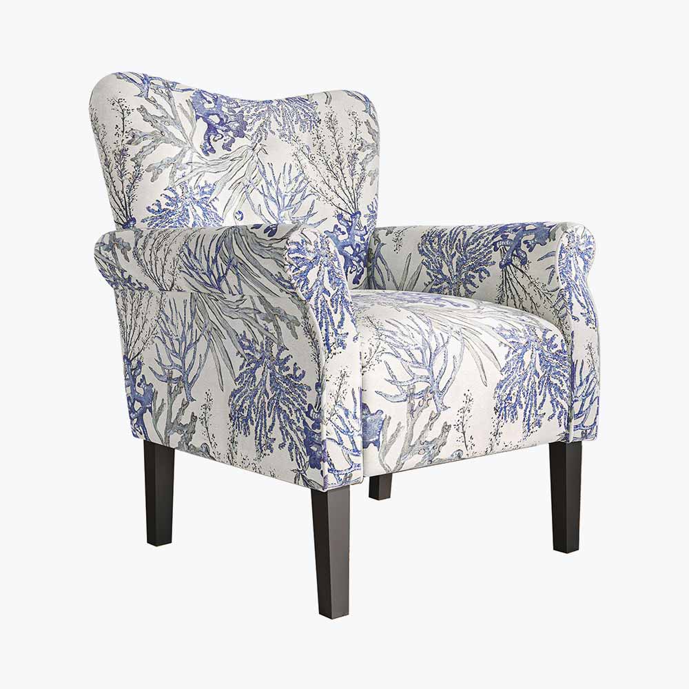 Allston Armchair Floral Design Padded Armrests Dark Wood Legs