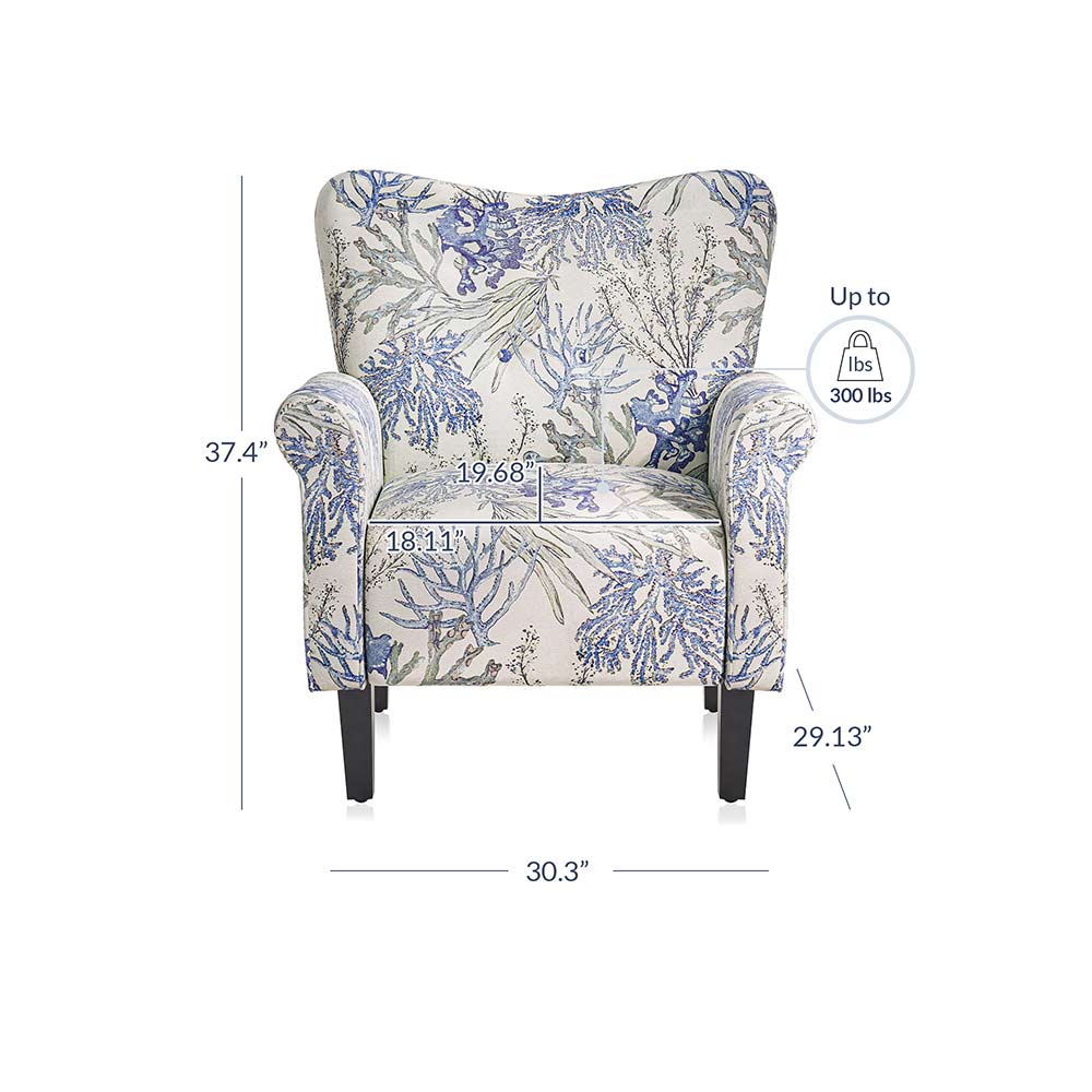 Allston Armchair Floral Design Padded Armrests Dark Wood Legs