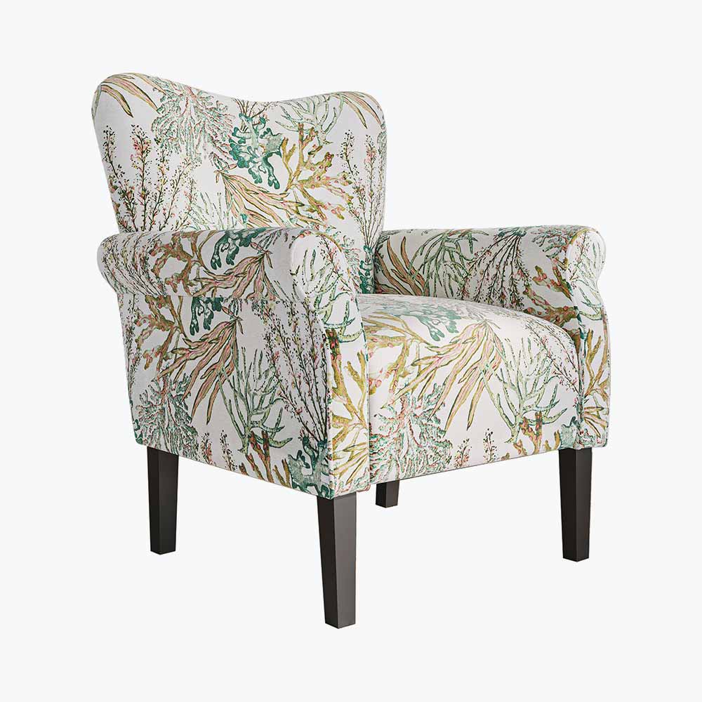 Allston Armchair Floral Design Padded Armrests Dark Wood Legs