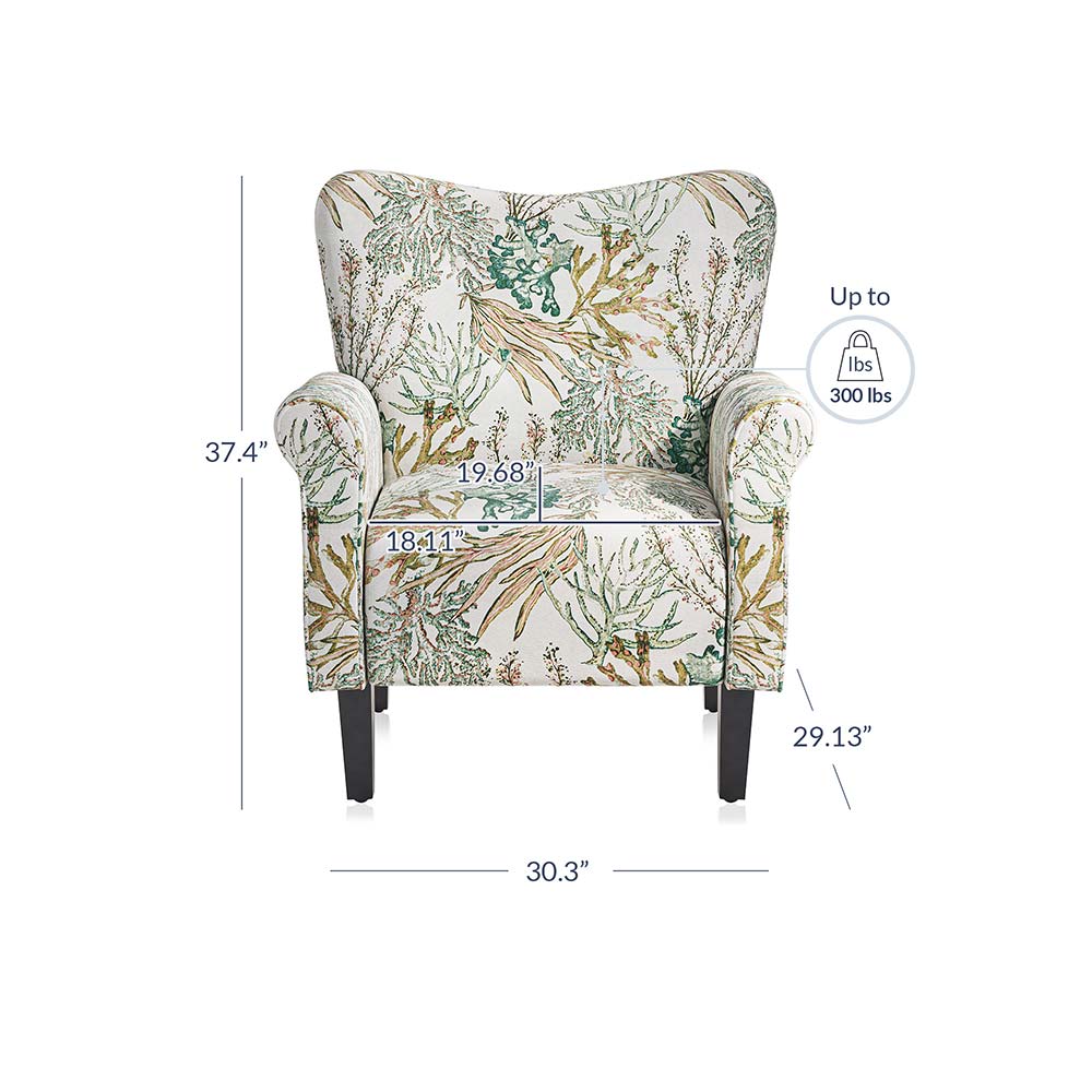 Allston Armchair Floral Design Padded Armrests Dark Wood Legs