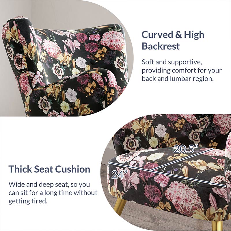 Holland Red Floral Velvet Accent Chair with Gold Metal Legs