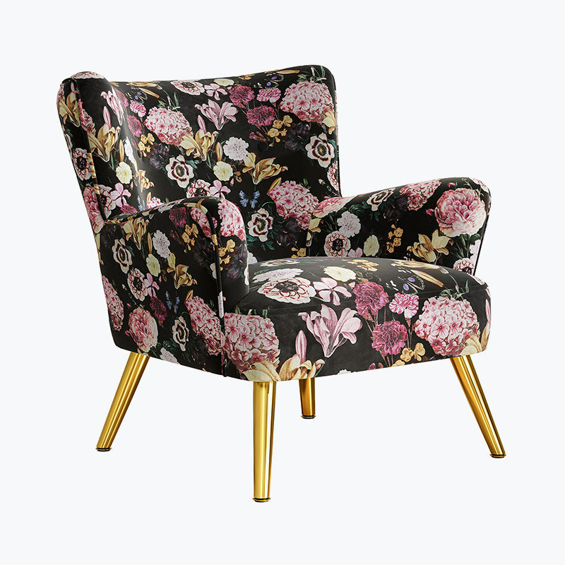 Holland Red Floral Velvet Accent Chair with Gold Metal Legs