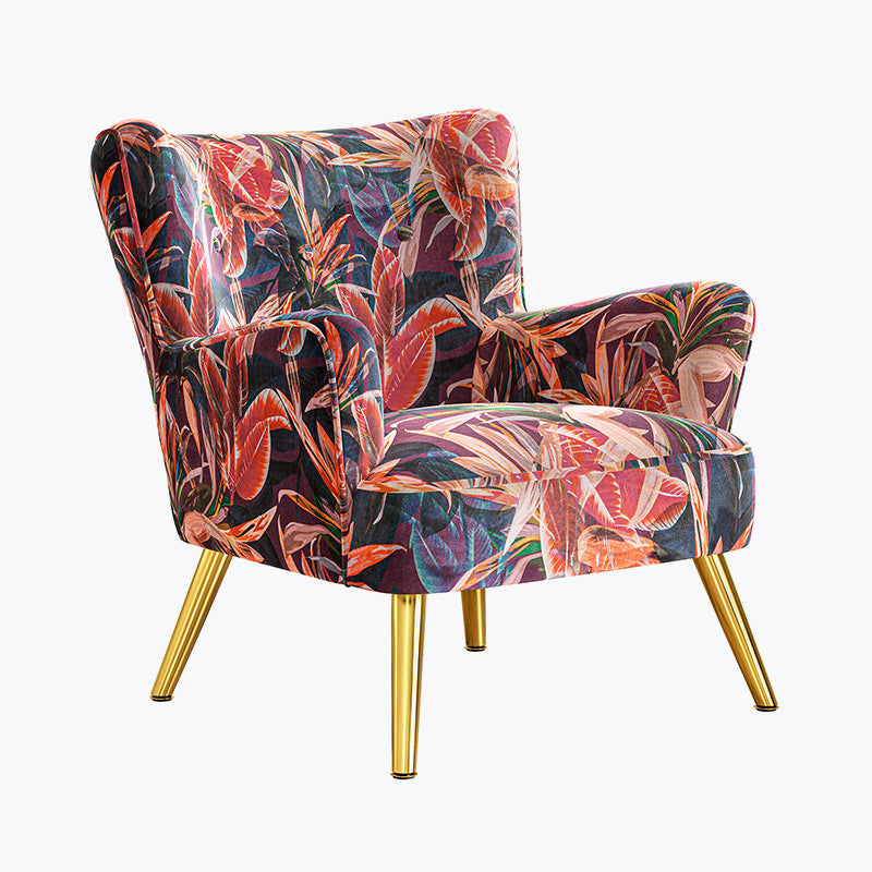 Holland Red Floral Velvet Accent Chair with Gold Metal Legs