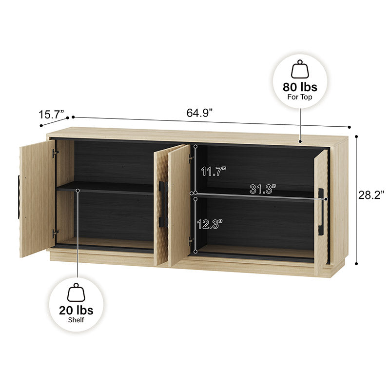 65-Inch Embossed Buffet Cabinet with Storage