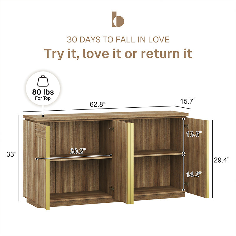 62" Mid-Century Arched Wood Buffet Cabinet with Storage