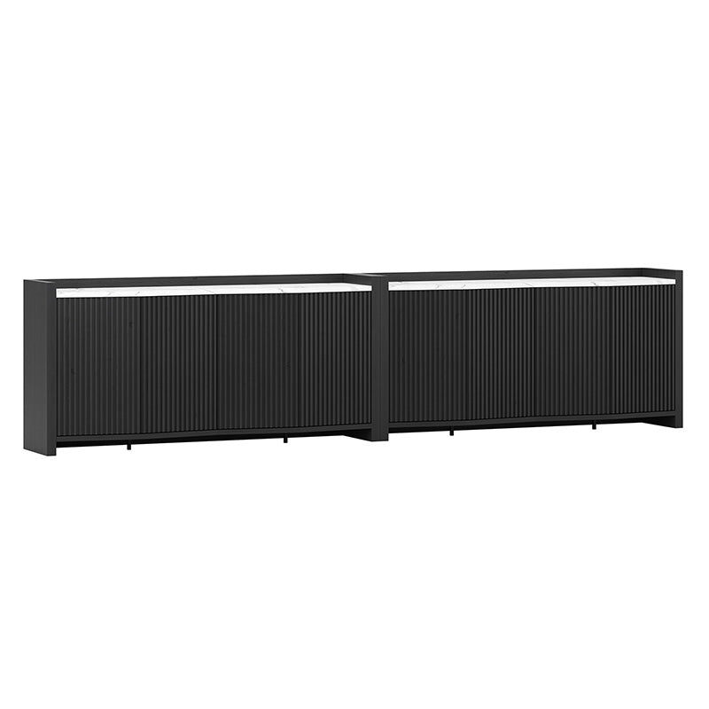 Belleze Set of 2 66" Black Fluted Sideboard with Faux Marble Top