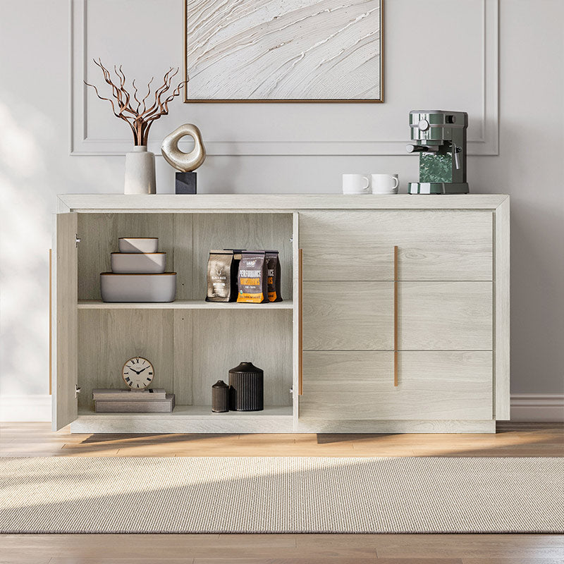 Libra 65" Modern White Sideboard with Drawers & Wave-Pattern Doors