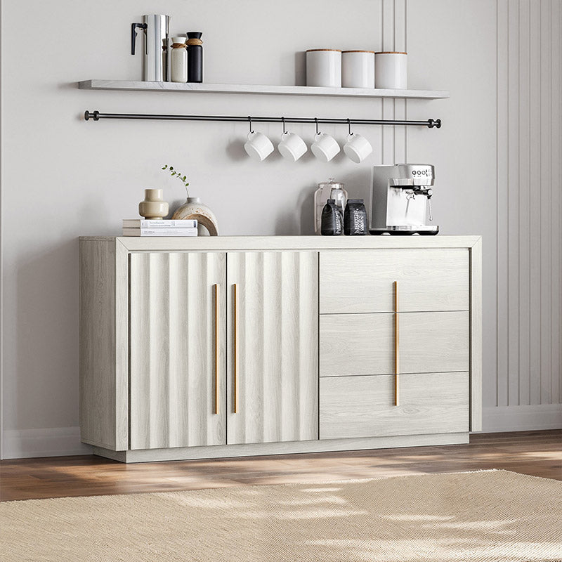 Libra 65" Modern White Sideboard with Drawers & Wave-Pattern Doors