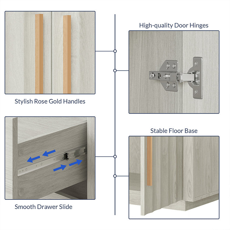 Libra 65" Modern White Sideboard with Drawers & Wave-Pattern Doors