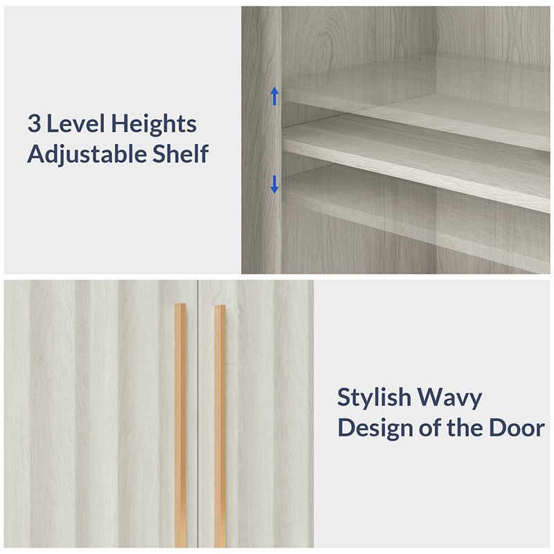 Libra 65" Modern White Sideboard with Drawers & Wave-Pattern Doors