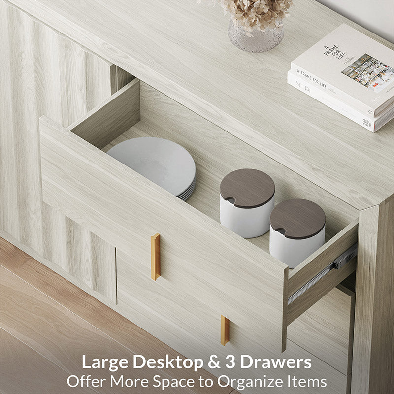 Libra 65" Modern White Sideboard with Drawers & Wave-Pattern Doors