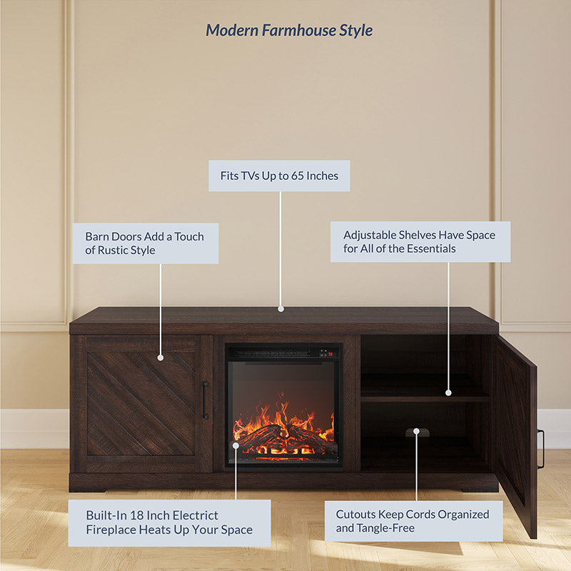 Hilo 58" Rustic Fireplace TV Stand