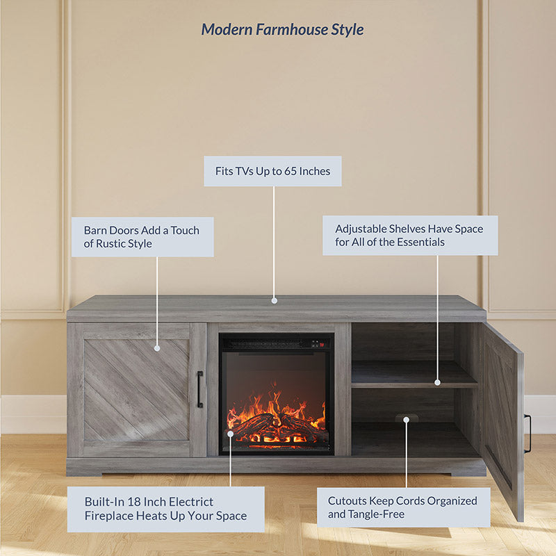Hilo 58" Rustic Fireplace TV Stand