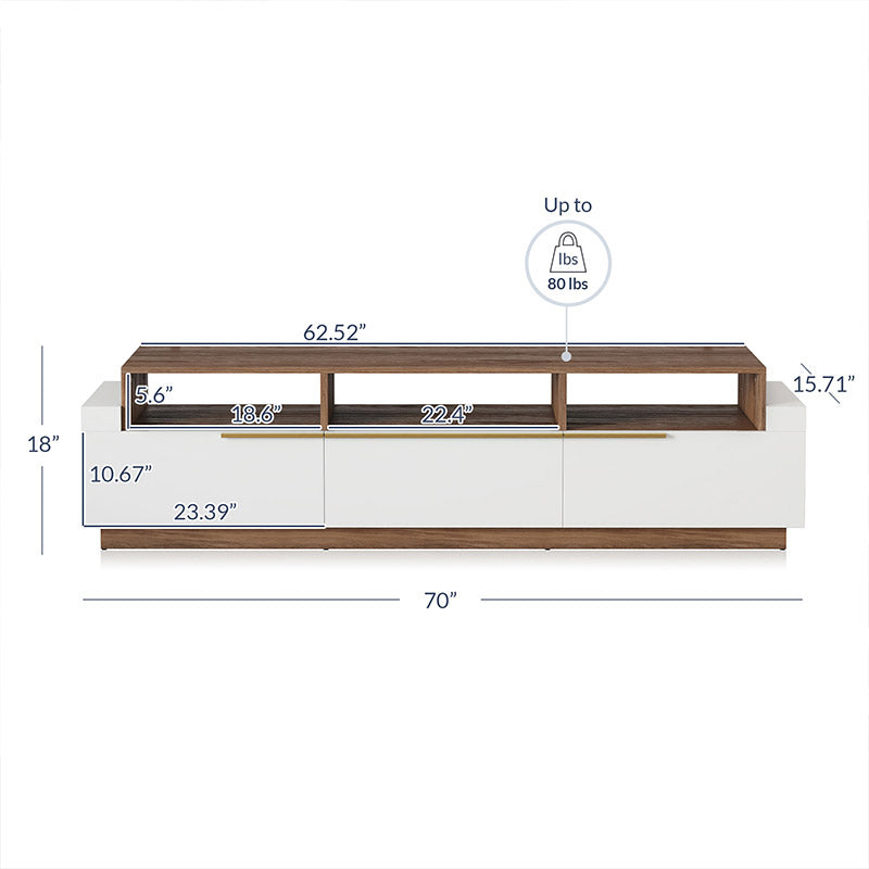 Broadway White Modern TV Stand for 75″ Inch TV
