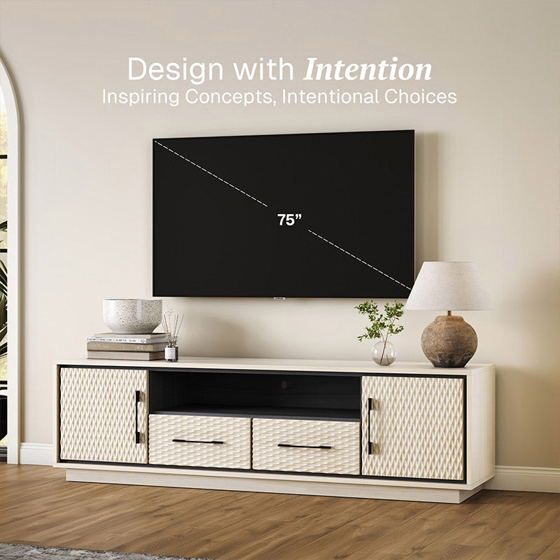 Belleze 68" Modern Low Profile TV Stand with Diamond Pattern