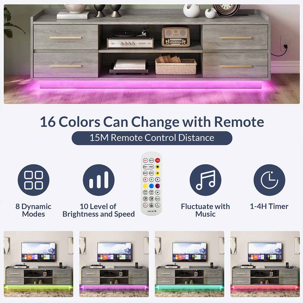 Corrigan 66" Modern TV Stand with LED Lights & Drawers