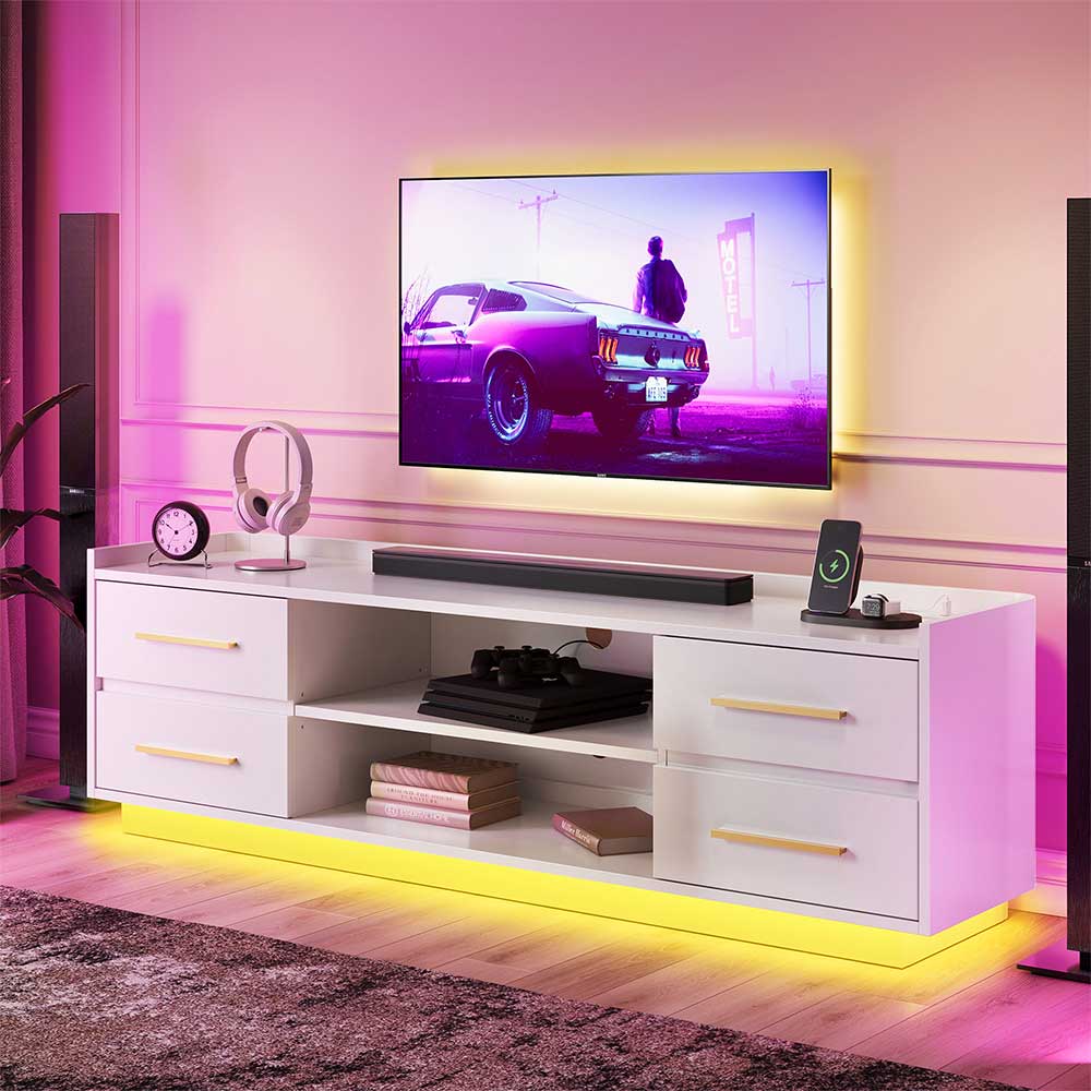 Corrigan 66" Modern TV Stand with LED Lights & Drawers
