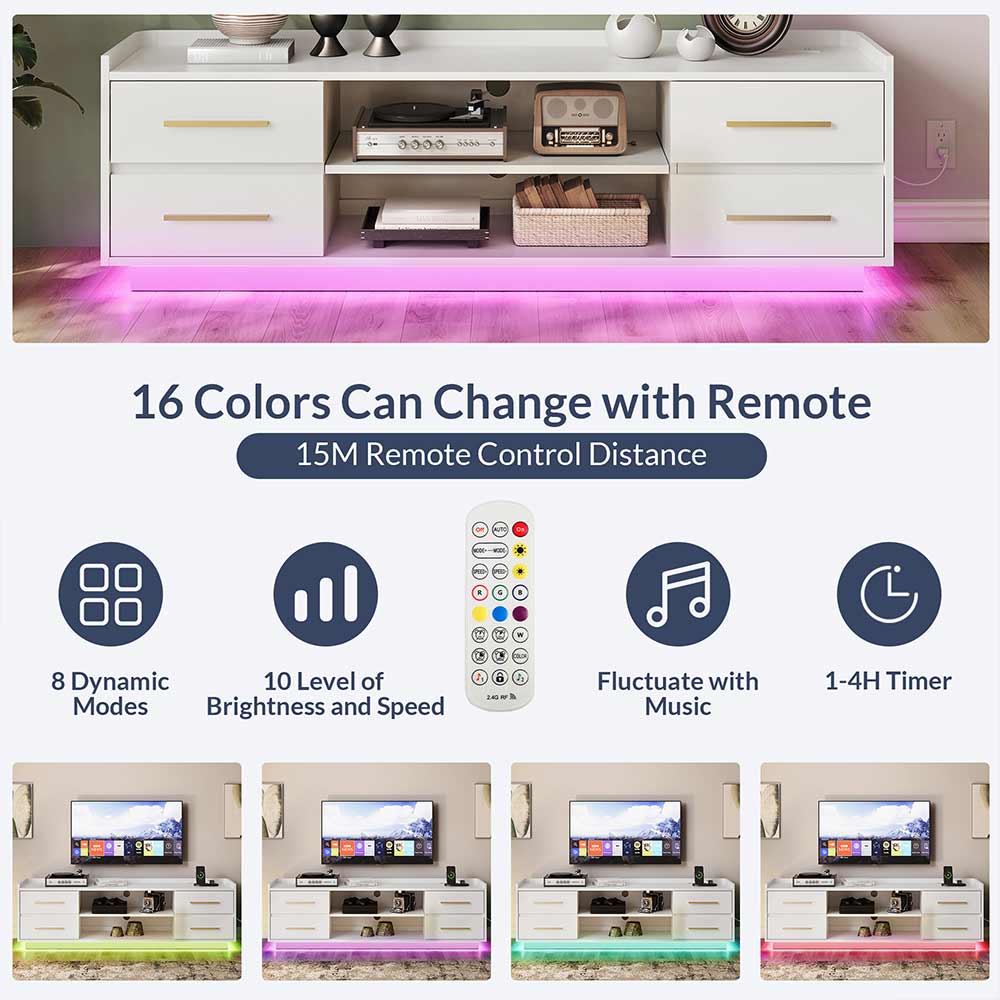 Corrigan 66" Modern TV Stand with LED Lights & Drawers