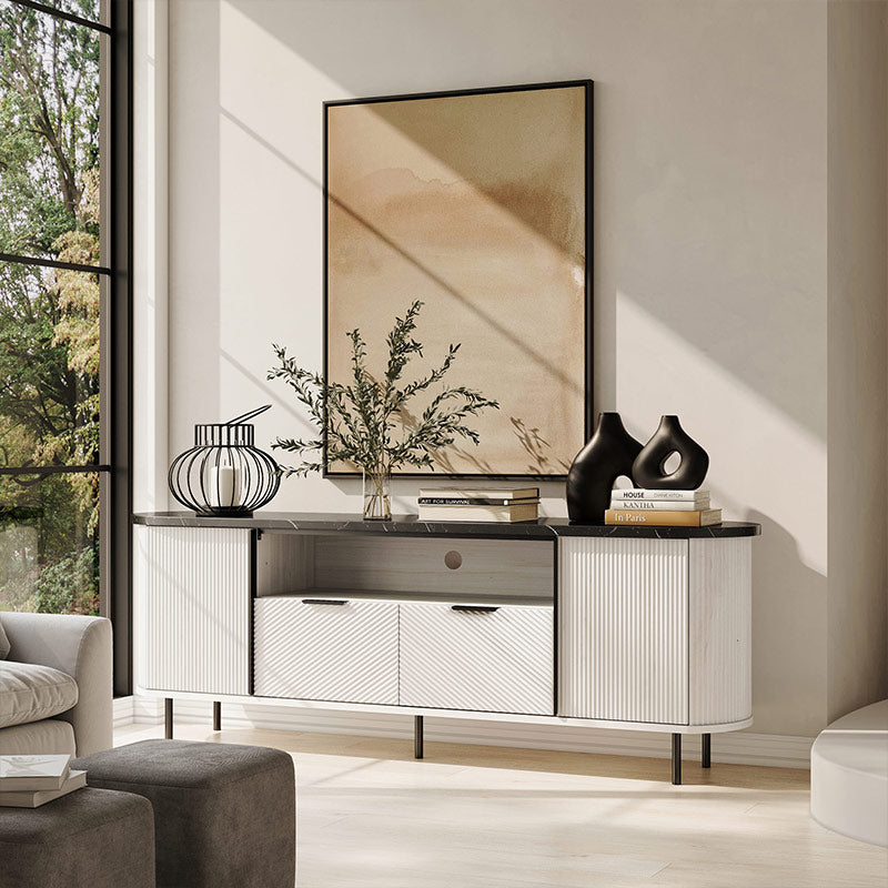 Belleze 68" Modern Fluted TV Stand with Faux Marble Top