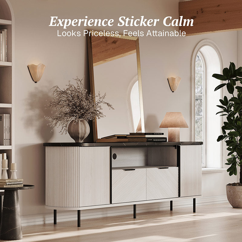 Belleze 68" Modern Fluted TV Stand with Faux Marble Top