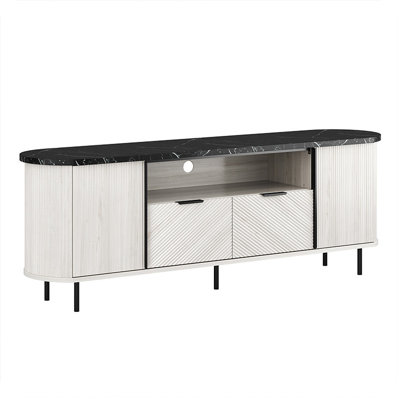 Belleze 68" Modern Fluted TV Stand with Faux Marble Top