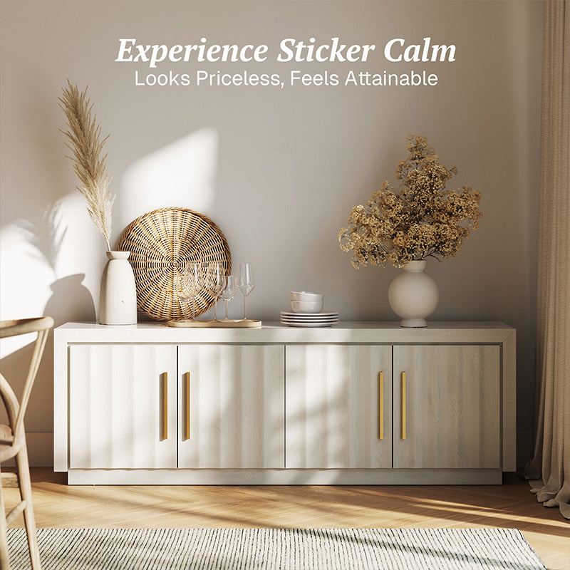 Libra 68" White Modern TV Stand with Wave-Pattern Doors