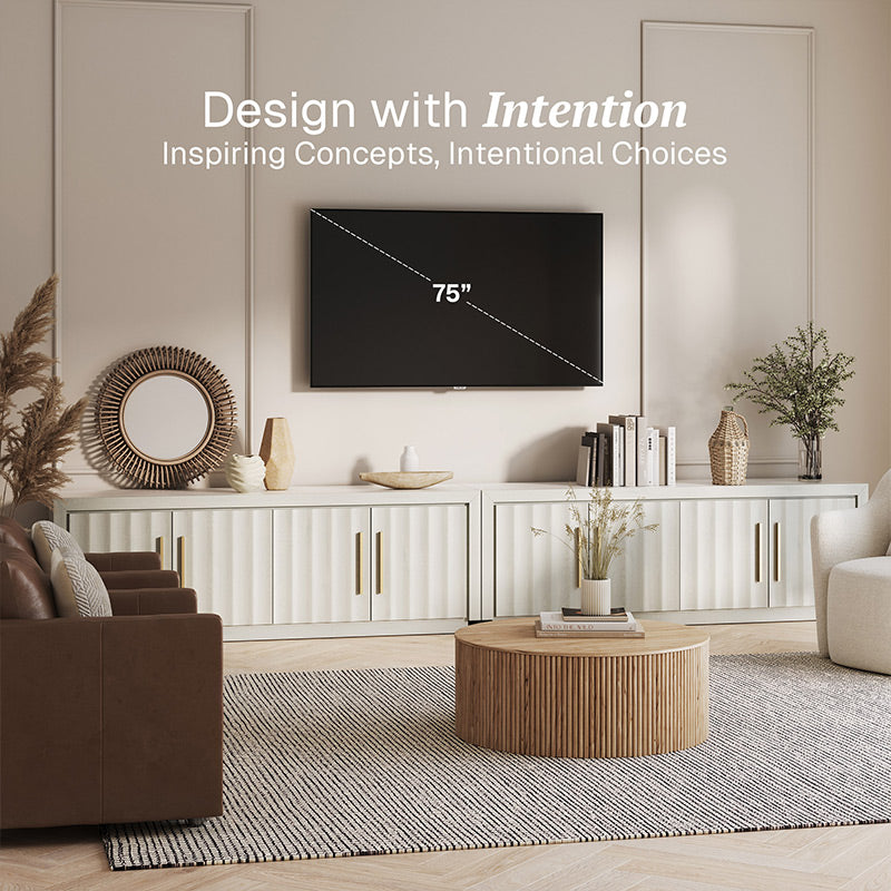 Libra Set of 2 68" White Modern TV Stand with Wave-Pattern Doors