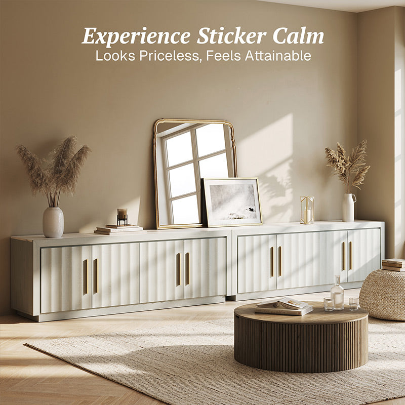 Libra Set of 2 68" White Modern TV Stand with Wave-Pattern Doors