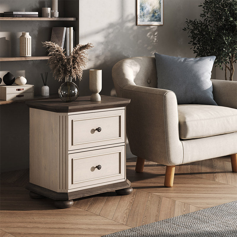 24" Farmhouse Nightstand Set of 2, 2-Drawer Rustic Bedside Cabinet