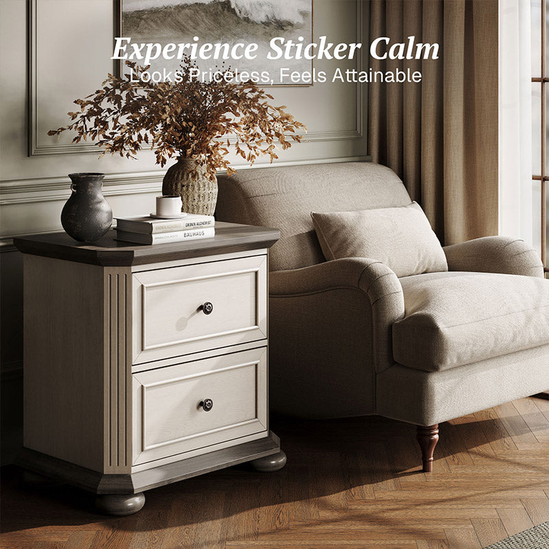 Rustic 2-Piece Farmhouse Nightstand Bedside Cabinet