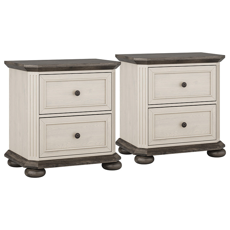 24" Farmhouse Nightstand Set of 2, 2-Drawer Rustic Bedside Cabinet