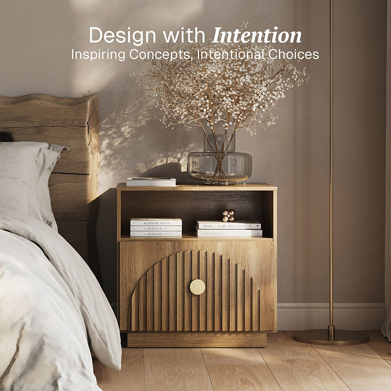 BELLEZE Set of 2 Modern 23“ Stacked 1 Drawer Nightstand, with Open Shelf