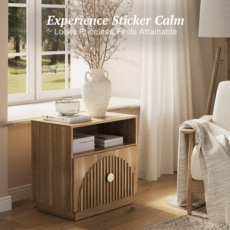 BELLEZE Set of 2 Modern 23“ Stacked 1 Drawer Nightstand, with Open Shelf