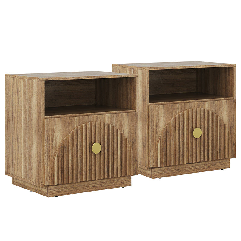 BELLEZE Set of 2 Modern 23“ Stacked 1 Drawer Nightstand, with Open Shelf