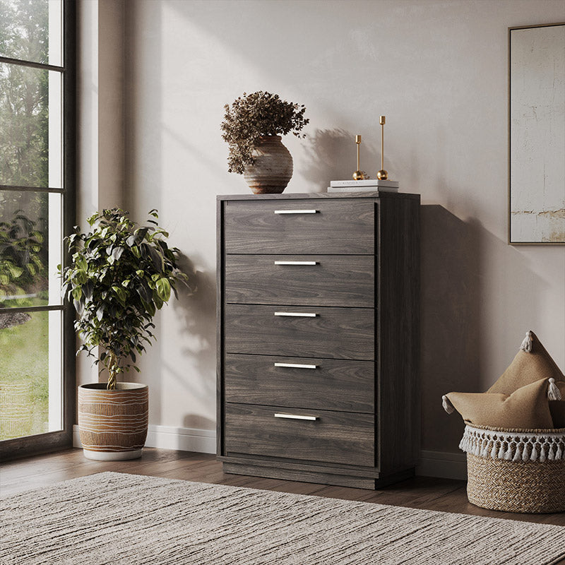 BELLEZE New Port 31.5" 5-Drawer Chest, Rose Gold Handles, Tall Cabinet